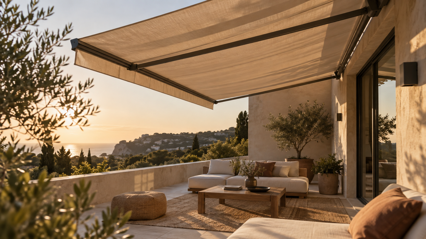 Toldo de terraza al atardecer